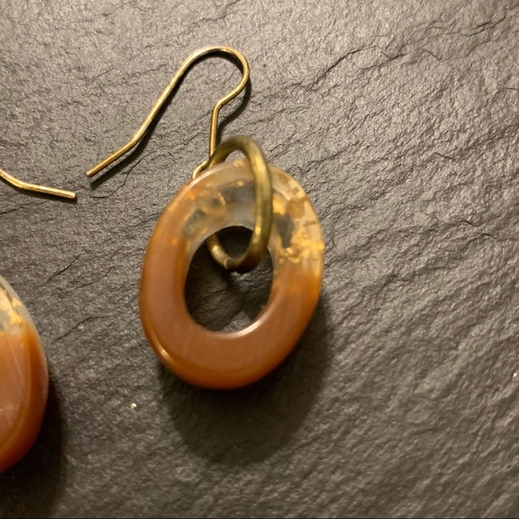 Amber Carmel Clear Resin Gold Tone Nugget Accent Dangle Earrings - Picture 2 of 11